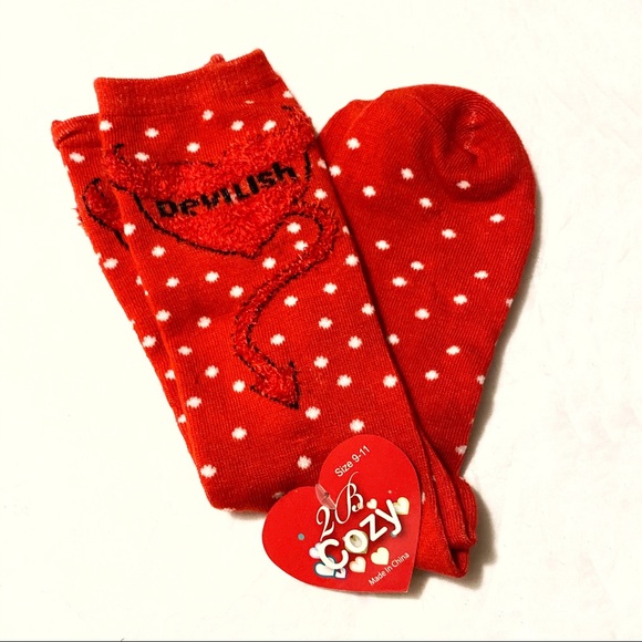⚠️ Devilish fuzzy red white black heart polka dot ankle socks - Picture 1 of 4